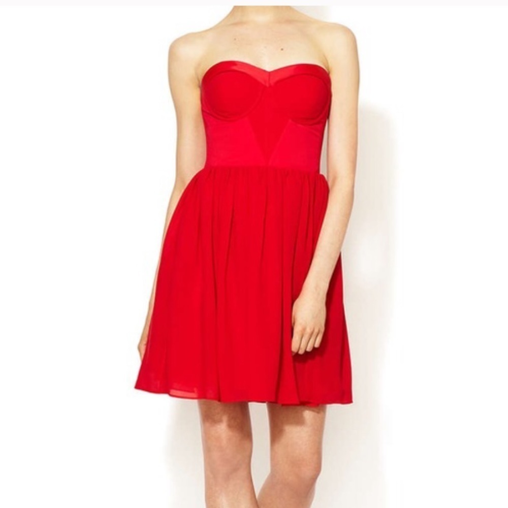 ERIN Anthropologie red dress strapless prom